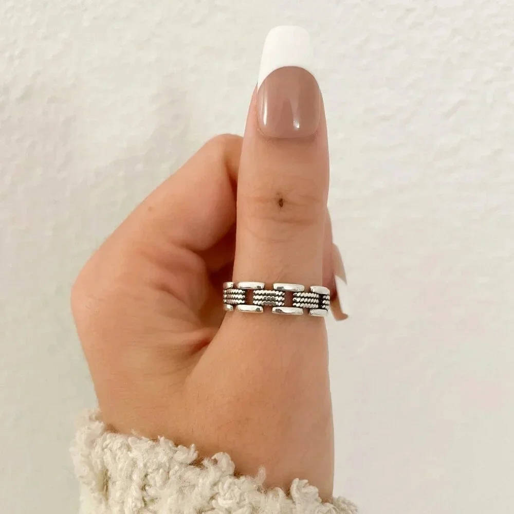 925 Sterling Silver Minimalist Ring Curb Chain Ring Chain Link Ring Dainty Ring